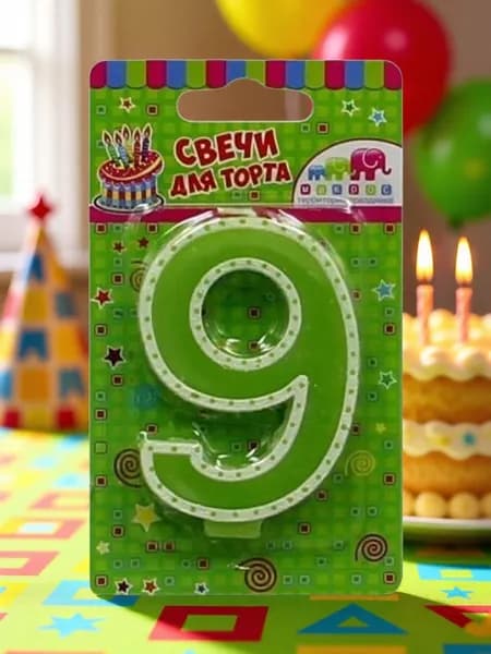 Свечи для торта цифра 9, 8 см, 1 шт