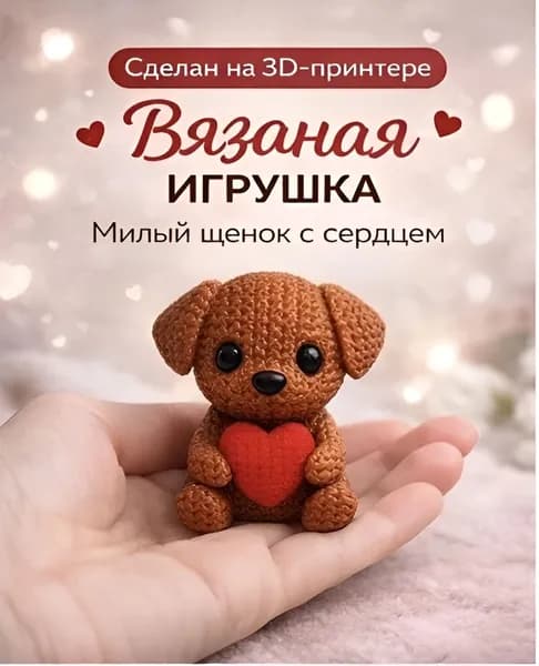 Собачка с сердцем, вязаный стиль, высота 6,5см, оригинальный подарок и декор для дома. 3д фигурка