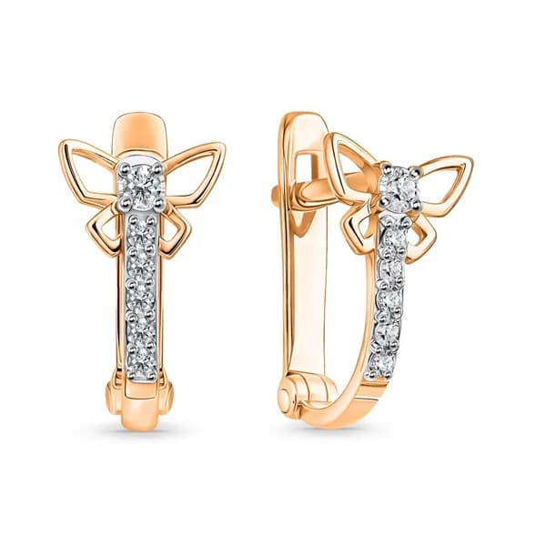Серьги Бабочка детские с фианитами из красного золота 375 пробы 585GOLD