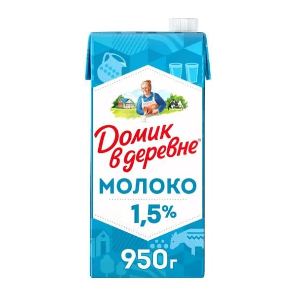 Молоко стерилизованное Домик в деревне с низкой жирностью 1.5% 950г