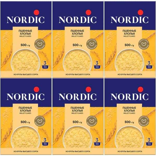 Хлопья Nordic пшенные 500 г, набор: 6 штук