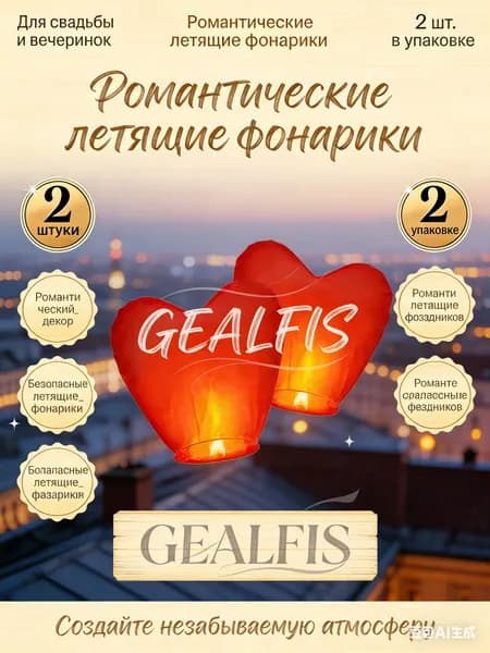 Летающие фонарики в форме сердца, 2 шт
