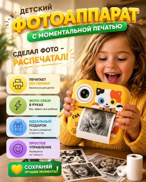 Детский фотоаппарат с моментальной печатью