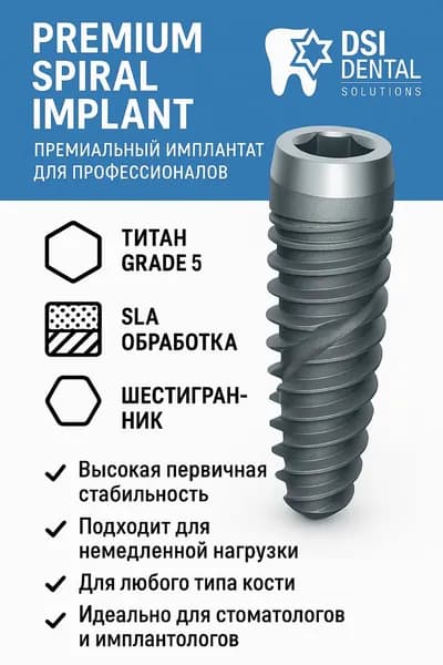 DSI Премиальный Спиральный Стоматологический Имплант - размер 3.75x8.0мм,Израиль