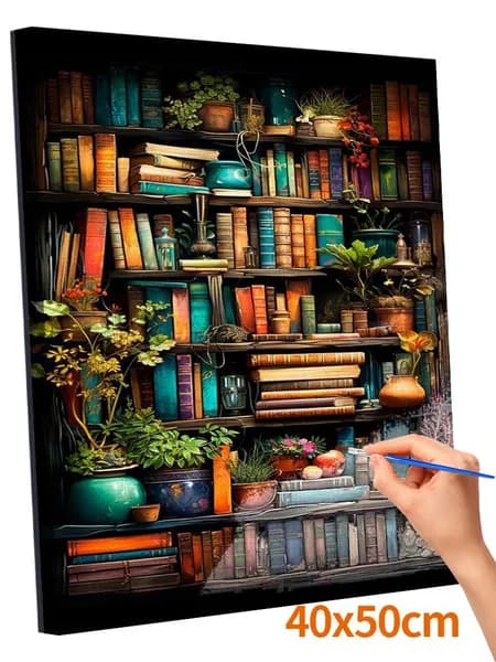 Картина по номерам Без рамки 40x50cm,цветной холст - Зелёное растение и книга