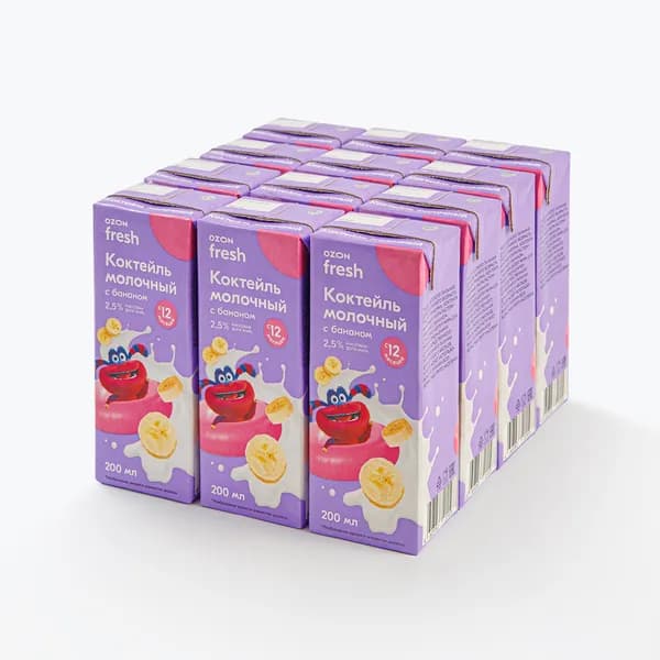 Коктейль молочный с бананом 2,5% Ozon fresh (200 мл * 12 шт)