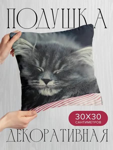 Подушка декоративная, 30x30см Животные кот пушистый