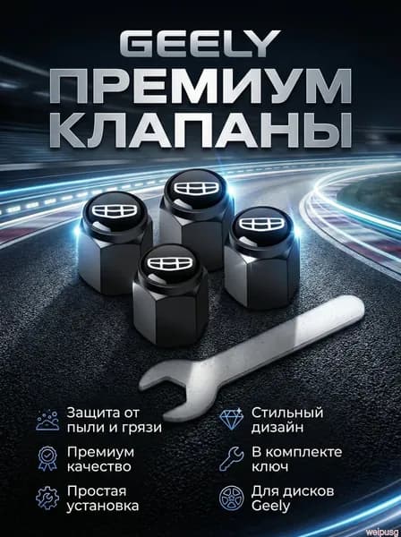 Колпачки для вентилей шин Geely, металлические, 4 шт. Цвет: черный.