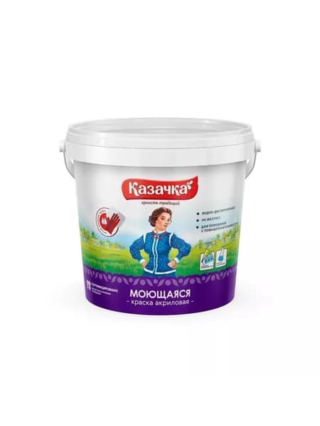 Краска водно-дисперсионная Казачка W-4 акриловая универсальная моющаяся влагостойкая матовая белая 1 кг