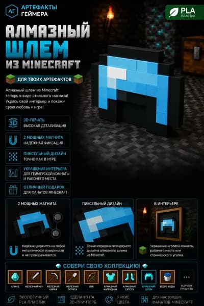 Фигурка Шлем Майнкрафт Minecraft, на магнитах