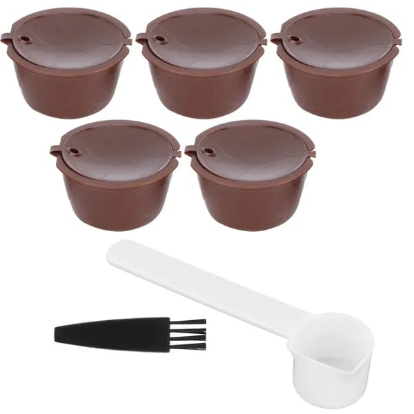 Набор многоразовых капсул для кофе, совместимый с Dolce Gusto, 5 капсул, 1 ложка, 1 кисточка, многоразовый фильтр для кофе для удобства использования, экологически чистый