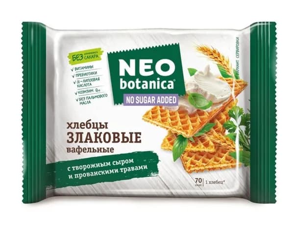 Neo-botanica хлебцы NO SUGAR ADDED вафельные злаковые с творожным сыром, прованские травы, 75 гр