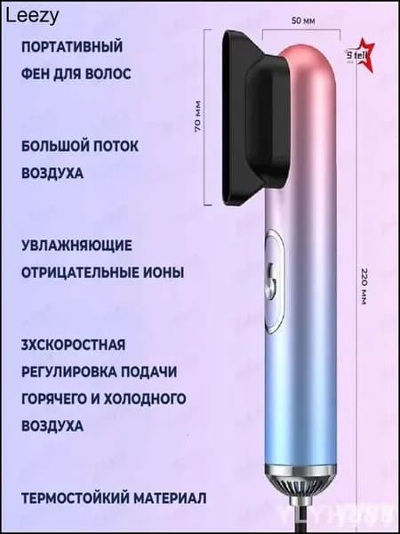 Фен для волос pGUlEfBW 1000 Вт, скоростей 2, кол-во насадок 3, черный матовый, светло-желтый