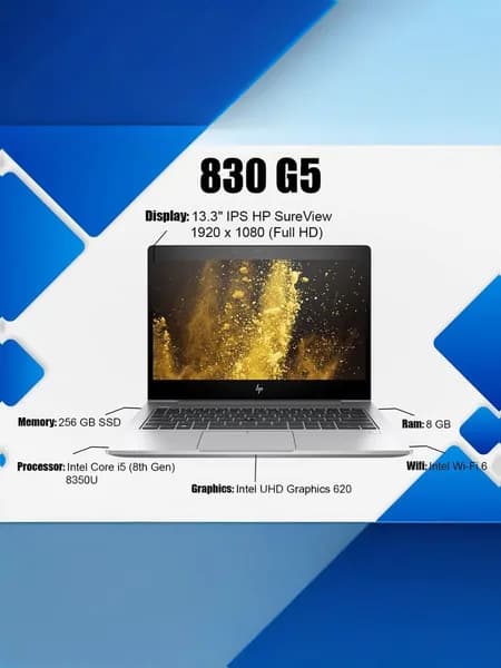HP HP EliteBook 830 G5, Как новый Ноутбук 13.3", Intel Core i7-8650U, RAM 16 ГБ, SSD 256 ГБ, Intel UHD Graphics 620, Windows Pro, серебристый, Русская раскладка
