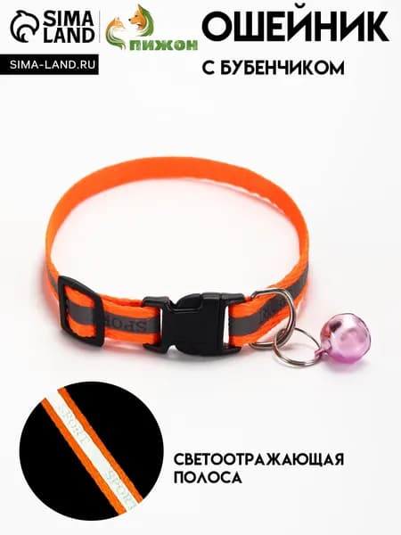 Ошейник для собак мелких пород и щенков, светоотражающий, ОШ 18-26 см, 31х1 см, оранжевый