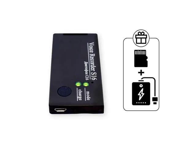 Профессиональные диктофоны цифровые Сорока 16.4 (MicroSD) (P43011SOR) + 2 ПОДАРКА (Power Bank 10000 mAh + SD карта 32ГБ)