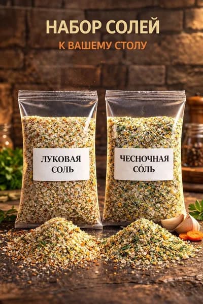 Набор солей 2 по 100 г Луковая + Чесночная 100% натуральные смеси Для мяса, овощей, супов, маринадов