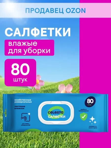 Салфетки хозяйственные универсальные влажные CELESTA с клапаном, 80 шт