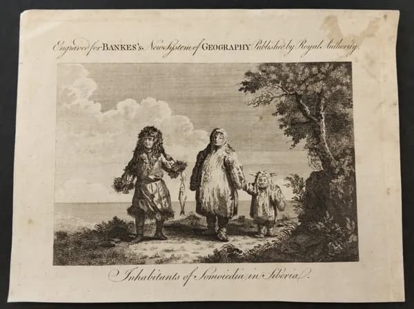 Антикварная гравюра Самоеды Томас Бэнкс 1780-е годы.