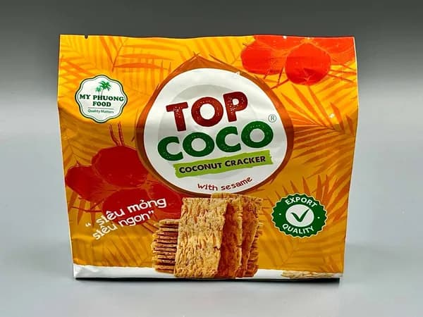 Кокосовые крекеры с КУНЖУТОМ Coconut Crackers with SESAME, TOP COCO, 150 г, Вьетнам (кокосовое печенье)