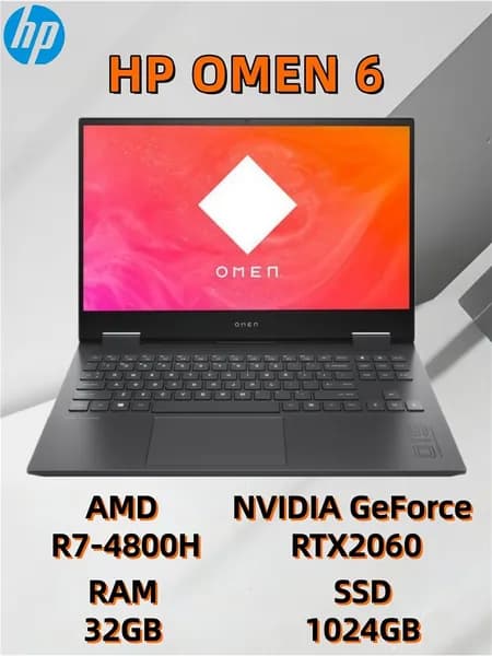 HP Игровой ноутбук 15.6", AMD Ryzen 7 4800H, RAM 32 ГБ, SSD 1024 ГБ, NVIDIA GeForce RTX 2060 (6 Гб), Windows Pro, серый металлик, Английская раскладка