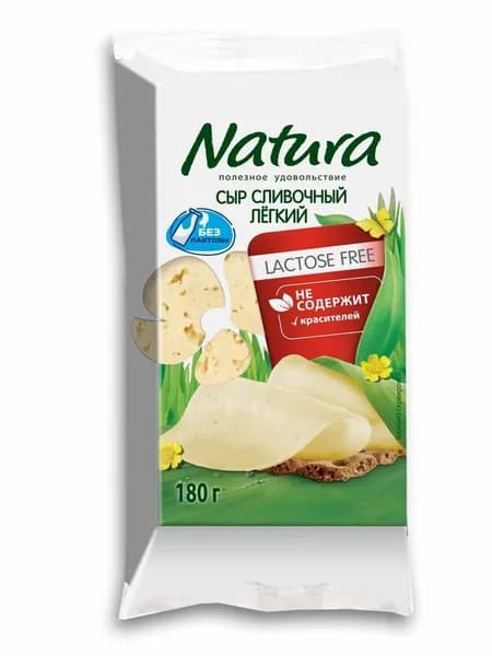 Natura Сыр Сливочный Безлактозный Легкий Кусок 30%, 180г