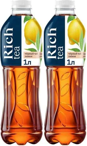Холодный чай Rich черный с лимоном, комплект: 2 бутылки по 1 л