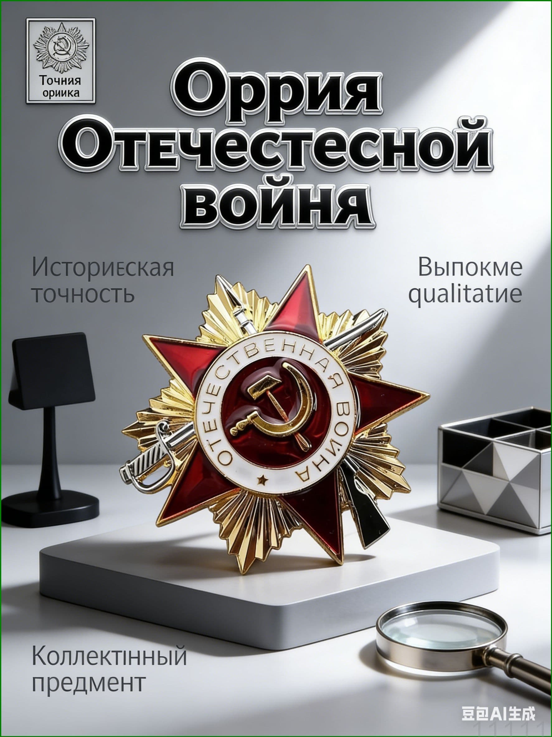 Сувенирный орден Отечественной войны I степени, точная копия 47х47 мм, памятный знак СССР из металла для подарка и экспозиции