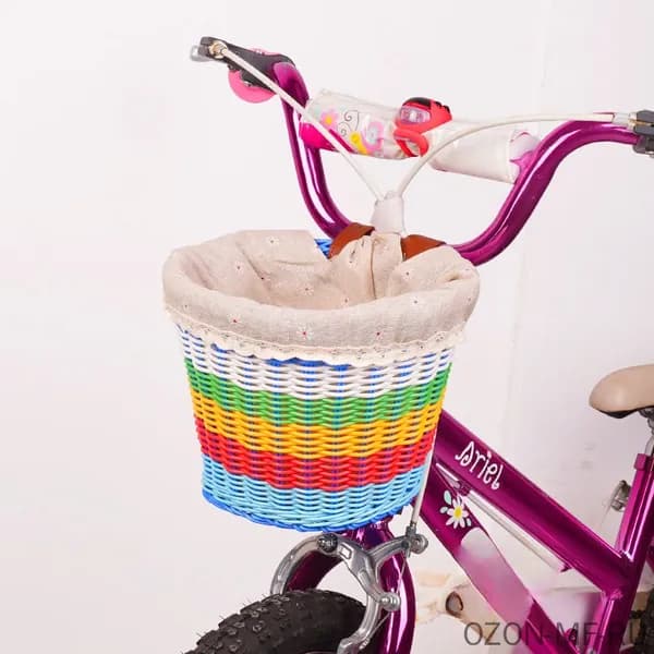 Детская прогулочная винтажная плетёная корзина для коляски с радужным узором и синей подкладкой
