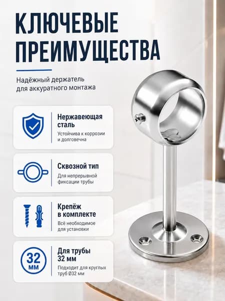Держатель для полотенцесушителя с разъемным кольцом 1" (для трубы 32 мм) телескопический, 2 шт