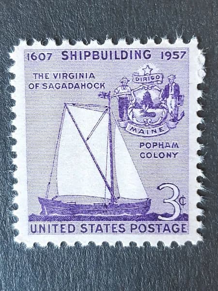 Марка США 1957 г. 350 лет американскому судостроению