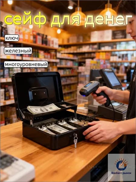 Ящик для денег, коробка для ценностей, мини сейф для хранения документов, шкатулка с замком 90х240х300 мм