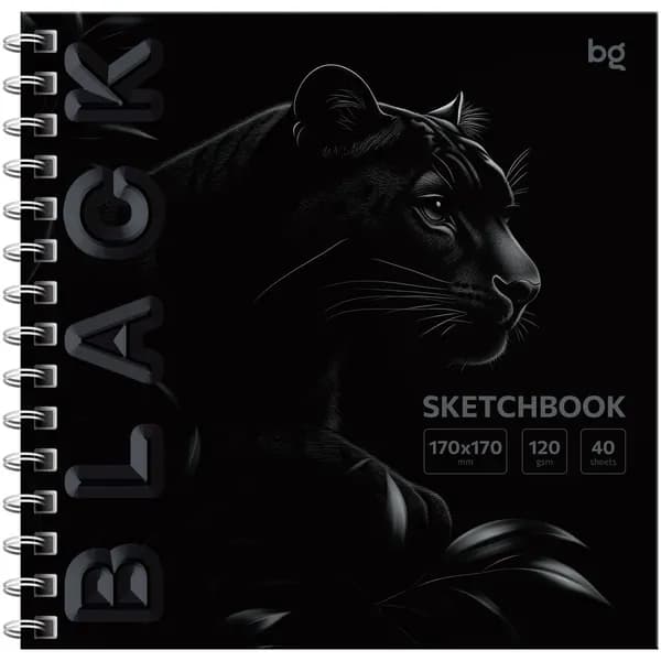 Скетчбук 40л., 170*170 BG "Black. Tiger", на гребне, soft tuch, выборочный лак, 120г/м2 (Скв40гр_64601)