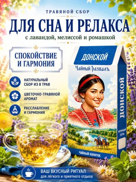 Чай травяной листовой с мятой, мелиссой и лавандой, Донской чай для сна и релакса, расслабления и сна