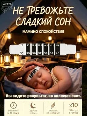 Термометр-наклейка на лоб для детей, 10 штук. Индикатор температуры тела, безопасный градусник без ртути, мгновенный результат за 15 секунд1
