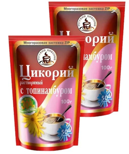 Русский Цикорий цикорий растворимый с топинамбуром, содержит витамины и микроэлементы, 100 г. (2 шт.)