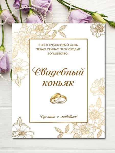 Наклейки на бутылки Свадебный Коньяк 10шт