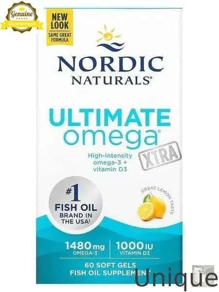 Nordic Naturals, Ultimate Omega Xtra, высокоэффективные омега-3 кислоты, со вкусом лимона, 1480 мг, 60 капсул (740 мг в 1 капсуле) Unique