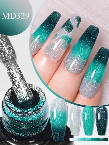 термо гель лак с блестками 8ml,Длительный блеск,Эффект смены цвета, богатый выбор цветов.,маникюрный салон, Отверждается в LED/UV Лампе