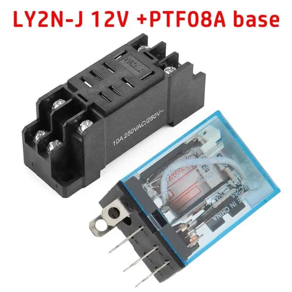 Реле постоянного тока LY2NJ 12В DC 10А DPDT с цоколем PTF08A
