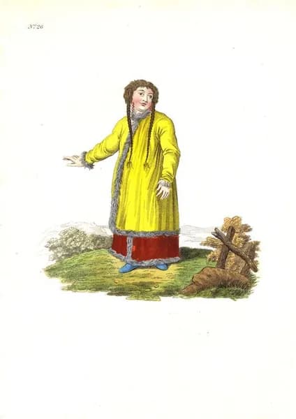 Барабинская татарка. Антикварная гравюра (смешанная техника, акварель). Англия, 1803 г.