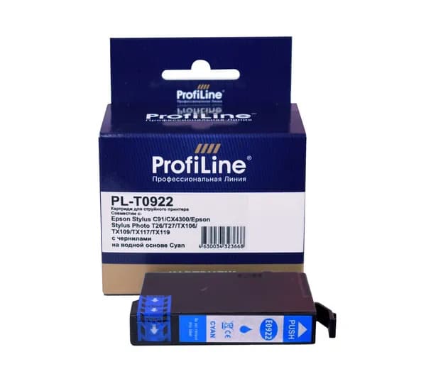 Картридж для струйного принтера T0922 ProfiLine для Epson Stylus C91/CX4300/TX106/TX109/TX117 и др., цвет голубой