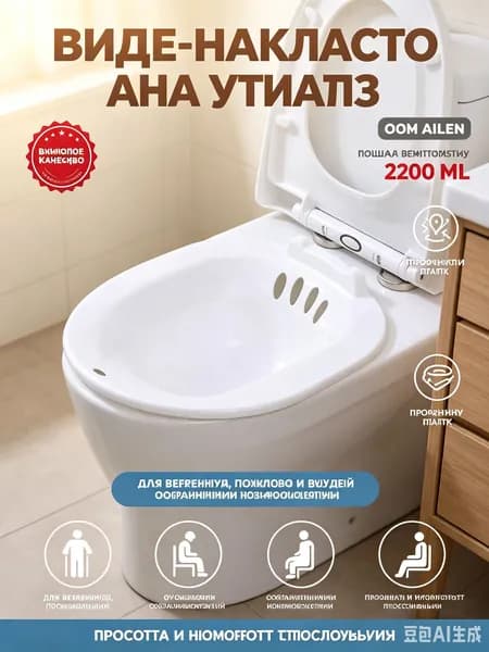 Ванночка сидячая, Биде для подмывания, Накладка на унитаз, послеродовая, послеоперационная , без помпы Серый с крючком