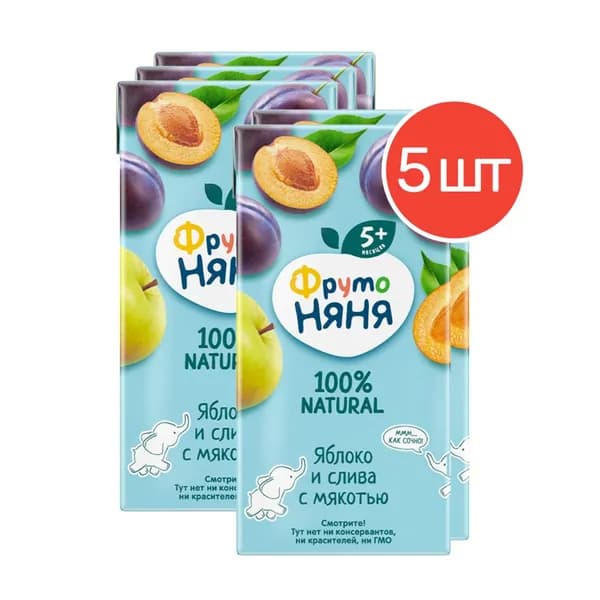 Сок ФрутоНяня из яблок и слив с мякотью с 5 месяцев 0,2 л 5 шт