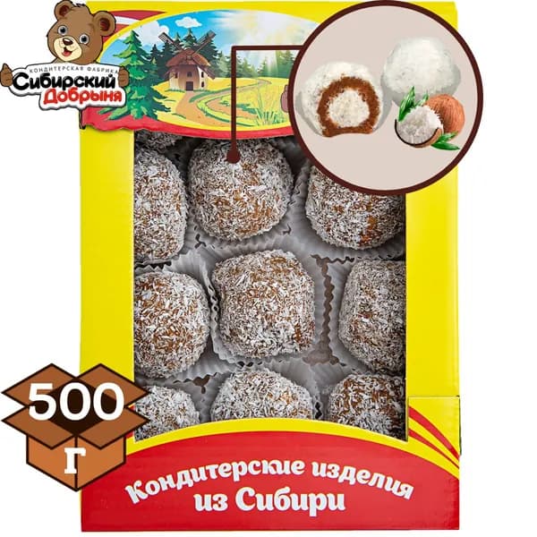 Пирожные крошковые ШАРОЦВЕТИКИ с начинкой со вкусом кокоса, 500 грамм / мишка в малиннике / Сибирский добрыня