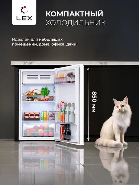Холодильник отдельностоящий LEX LSD100W для дома, офиса и дачи, полезный объем 83 л., полки из закаленного стекла, низкотемпературная камера, Defrost, цвет белый. Товар уцененный
