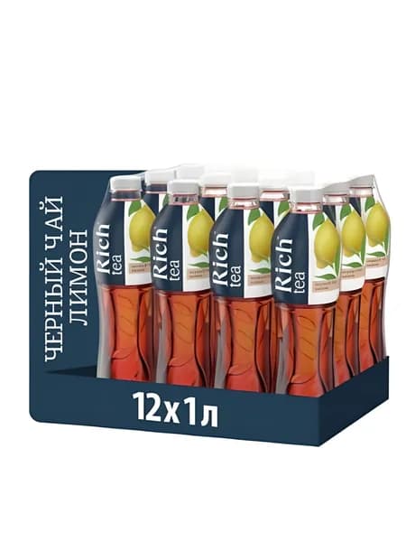 Холодный чай Rich tea черный со вкусом лимона, 1000 мл. Упаковка 12 шт.