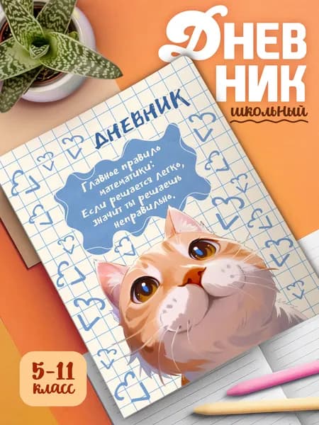 Школьный дневник с мягкой картонной обложкой Котики (арт.23824)