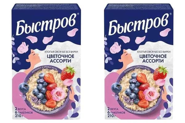 Быстров Каша овсяная ПБ Цветочное ассорти 210 г, 2 уп