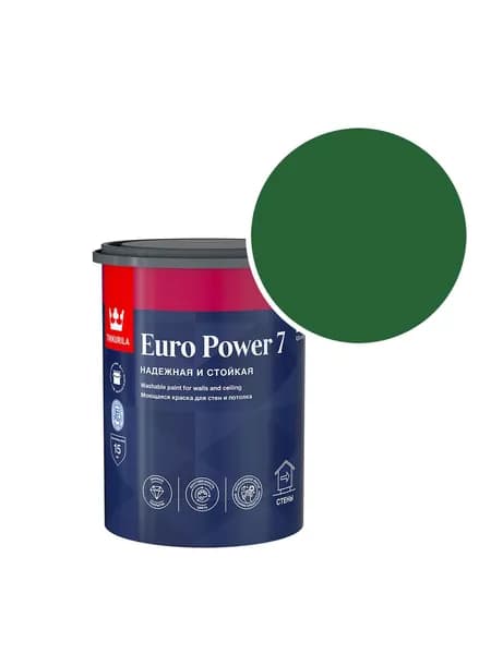 Краска моющаяся Tikkurila/Tikkivala Euro Power 7 RAL 6002 (Лиственно-зелёный - Leaf green) 0,9 л